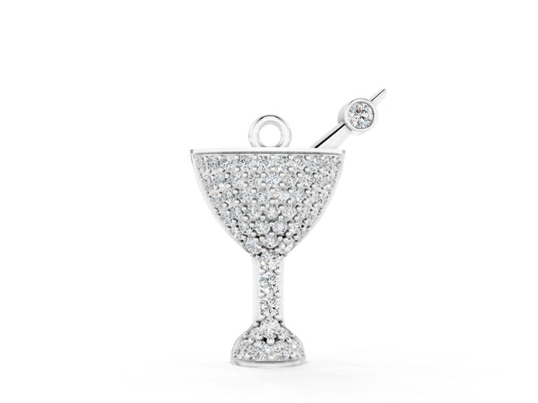 Silver Pavé Round Diamond Martini Glass Pendant with Bezel Prong Setting