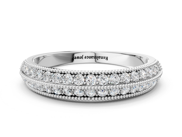 Silver Pavé Round Diamond Milgrain Eternity Band