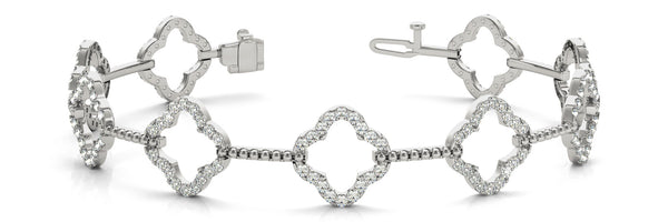 White gold Pavé Round Diamond Open Clover Link Bracelet with Box Clasp