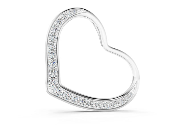 Silver Pavé Round Diamond Open Heart Pendant