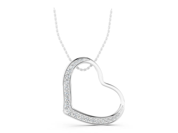White gold Pavé Round Diamond Open Heart Pendant