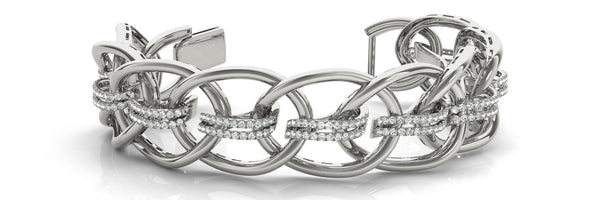 White gold Pavé Round Diamond Open Link Cuff Bracelet