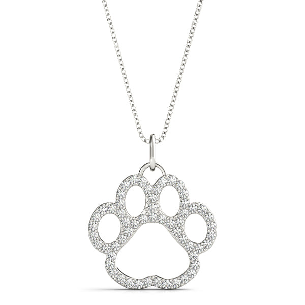 White gold Pavé Round Diamond Paw Pendant