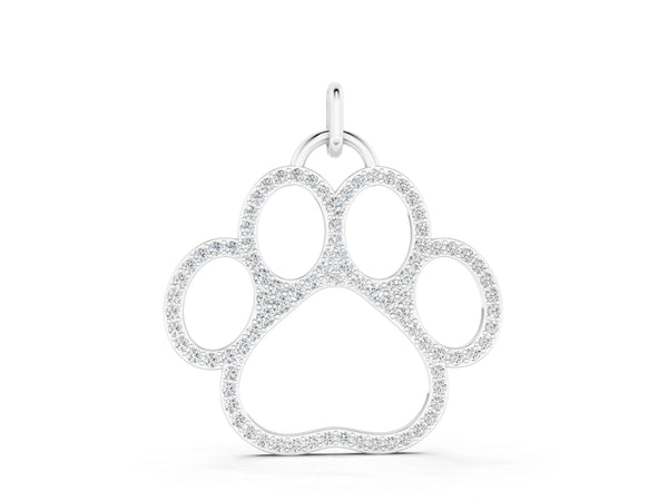 White gold Pavé Round Diamond Paw Pendant