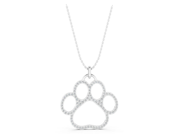 White gold Pavé Round Diamond Paw Pendant