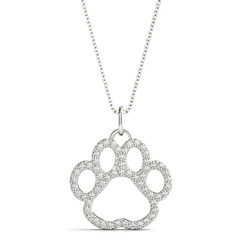 White gold Pavé Round Diamond Paw Pendant