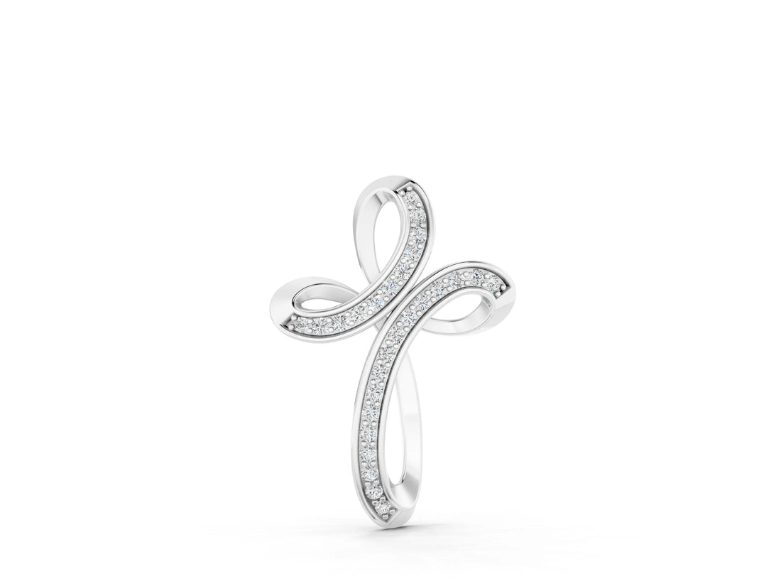 White gold Pavé Round Diamond Prong Cross Pendant_28