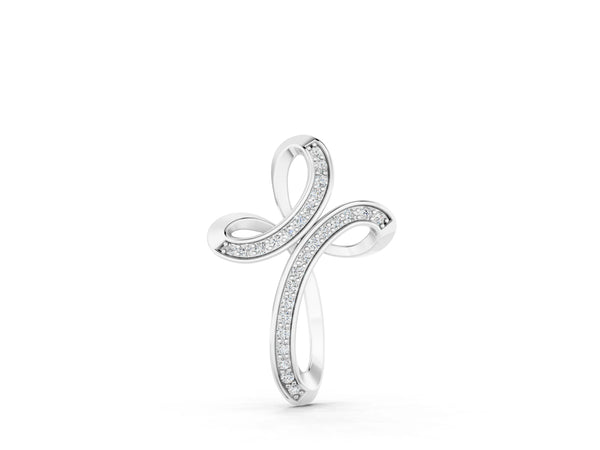 Silver Pavé Round Diamond Prong Cross Pendant