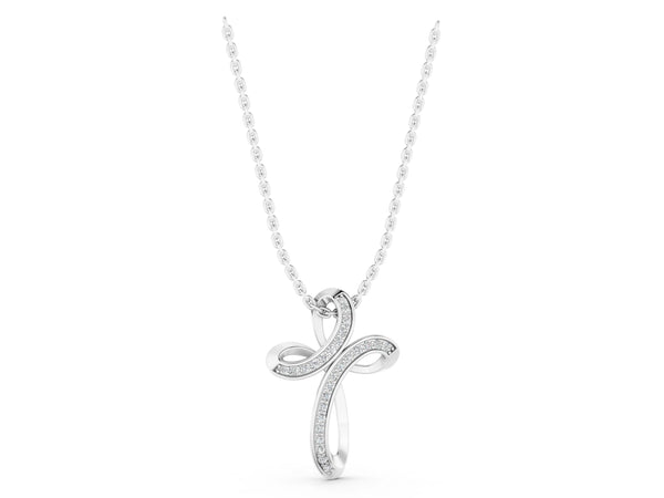 Silver Pavé Round Diamond Prong Cross Pendant