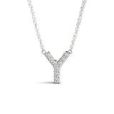 White gold Pavé Round Diamond Prong Initial Pendant