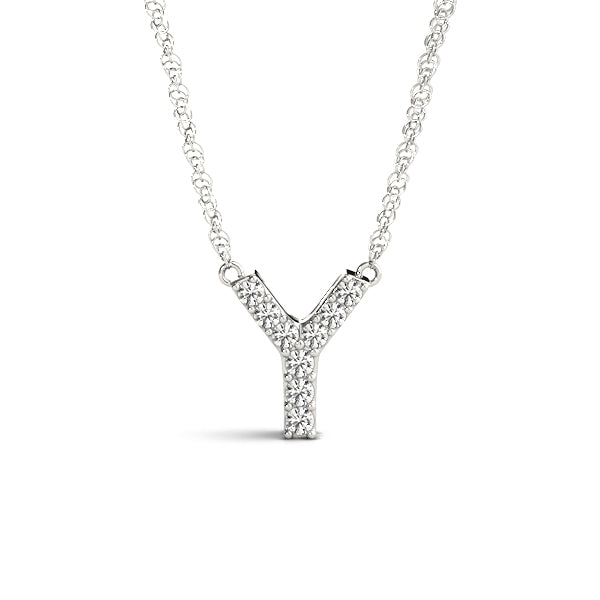 Silver Pavé Round Diamond Prong Initial Pendant