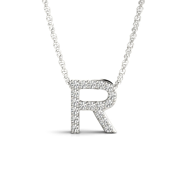 White gold Pavé Round Diamond Prong Pendant