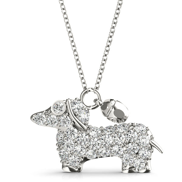 White gold Pavé Round Diamond Prong-Set Dachshund Pendant