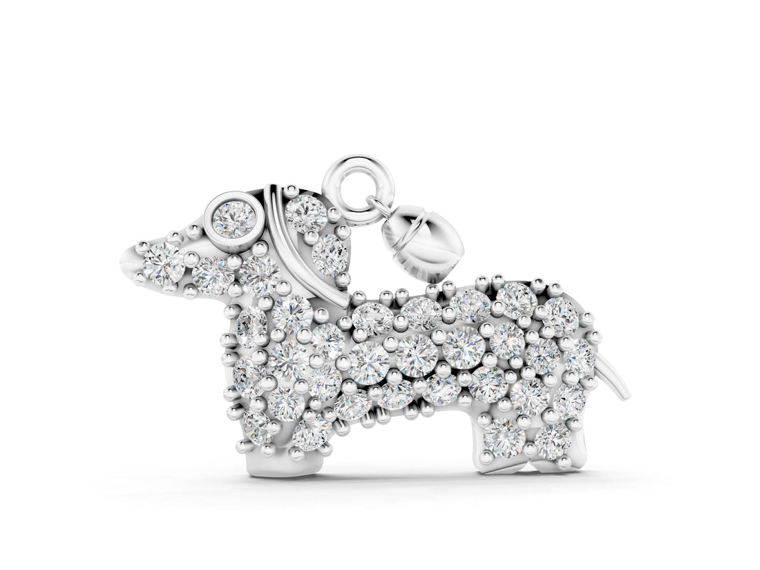 White gold Pavé Round Diamond Prong-Set Dachshund Pendant_7