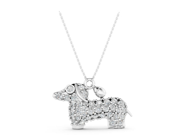 White gold Pavé Round Diamond Prong-Set Dachshund Pendant