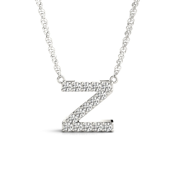 White gold Pavé Round Diamond Prong Set Initial Pendant