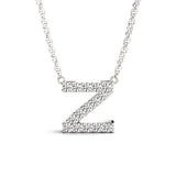 White gold Pavé Round Diamond Prong Set Initial Pendant