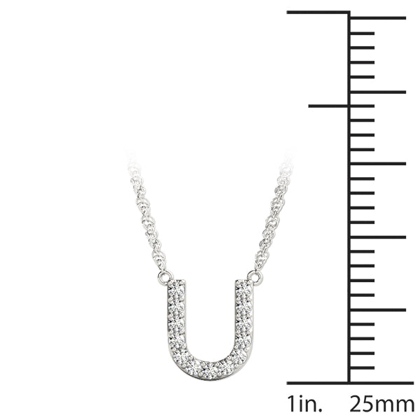 Silver Pavé Round Diamond Prong Set U Pendant