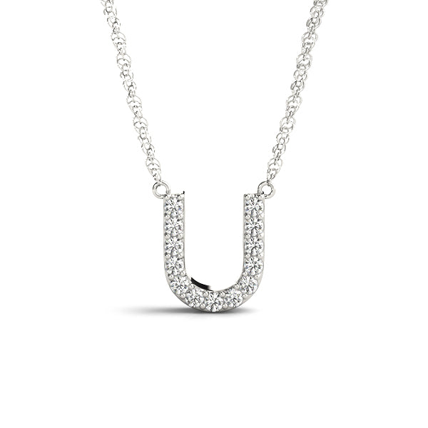 White gold Pavé Round Diamond Prong Set U Pendant