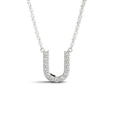 White gold Pavé Round Diamond Prong Set U Pendant
