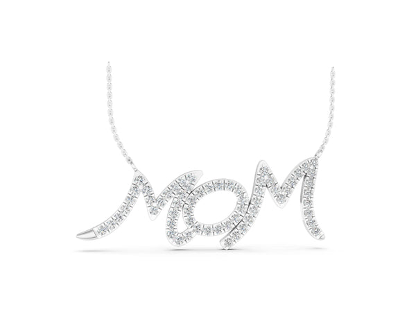 White gold Pavé Round Diamond Script Pendant with Prong Setting