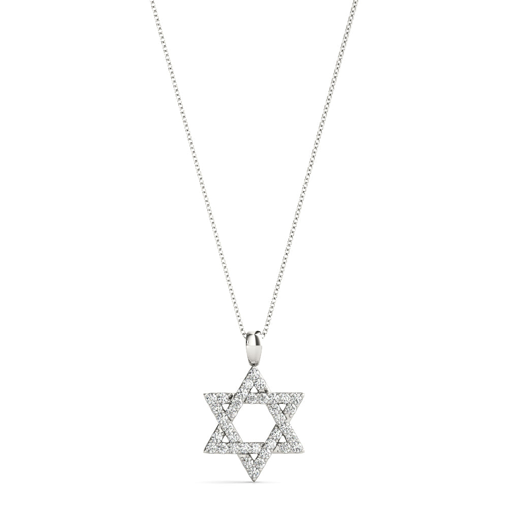 White gold Pavé Round Diamond Star Pendant with Four-Prong Setting
