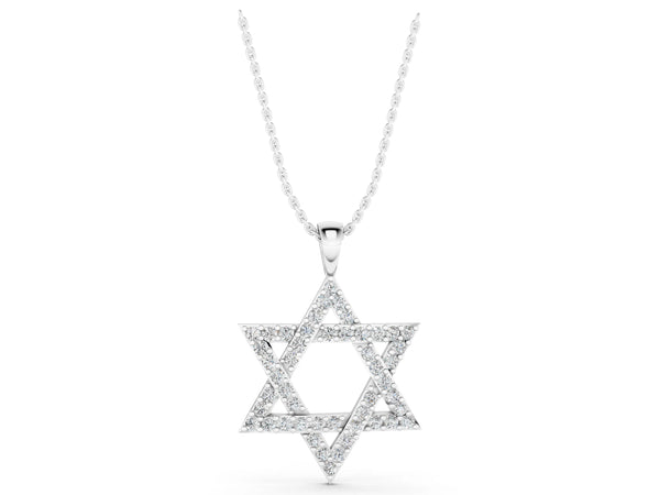 Silver Pavé Round Diamond Star Pendant with Four-Prong Setting