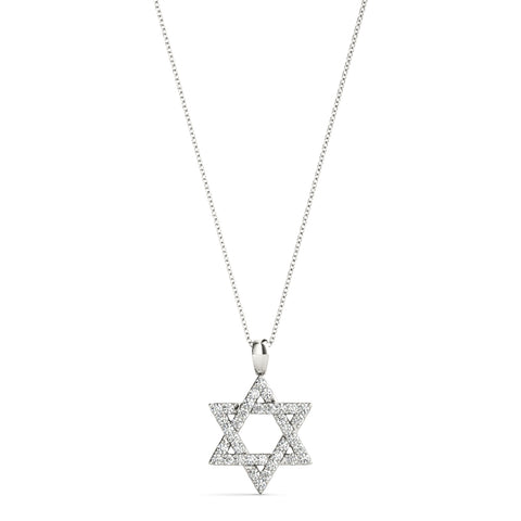 White gold Pavé Round Diamond Star Pendant with Four-Prong Setting