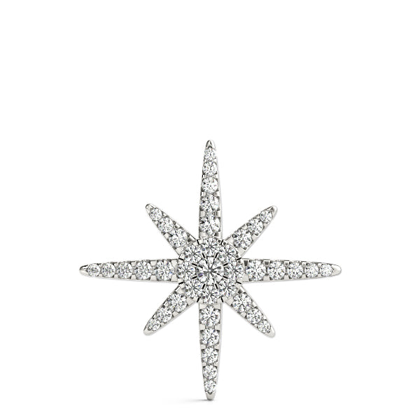 Silver Pavé Round Diamond Starburst Pendant with Four-Prong Setting