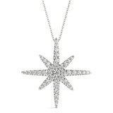 White gold Pavé Round Diamond Starburst Pendant with Four-Prong Setting