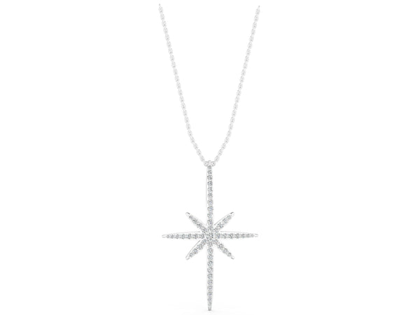 Silver Pavé Round Diamond Starburst Pendant with Prong Setting