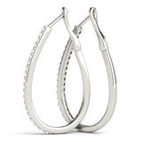White gold Pavé Round Diamond Teardrop Hoop Earrings with Hidden Hinged Setting 1