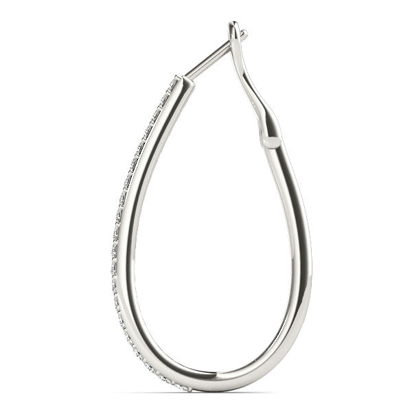 White gold Pavé Round Diamond Teardrop Hoop Earrings with Hidden Hinged Setting