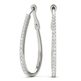 White gold Pavé Round Diamond Teardrop Hoop Earrings with Hidden Hinged Setting