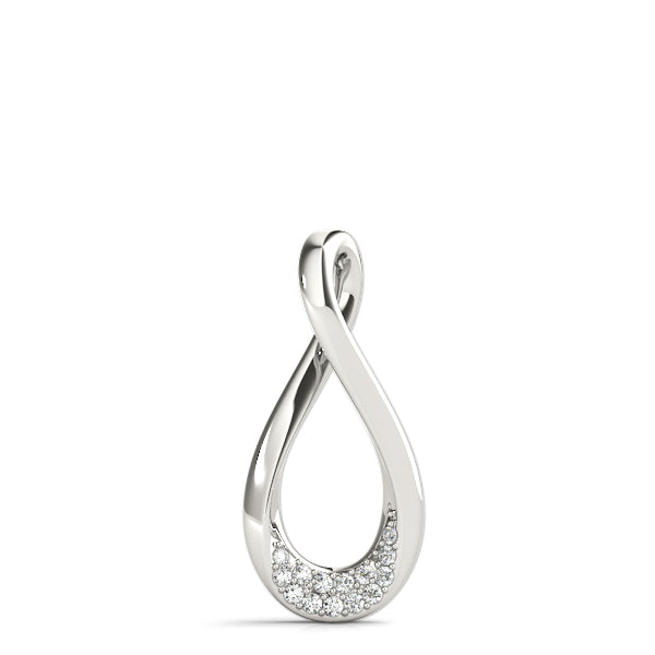 Silver Pavé Round Diamond Teardrop Pendant