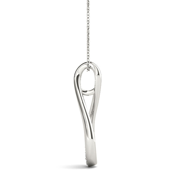 Silver Pavé Round Diamond Teardrop Pendant