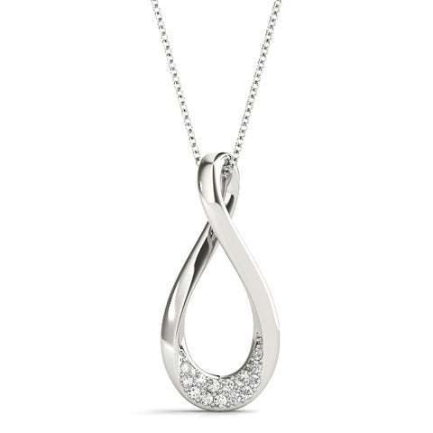 White gold Pavé Round Diamond Teardrop Pendant