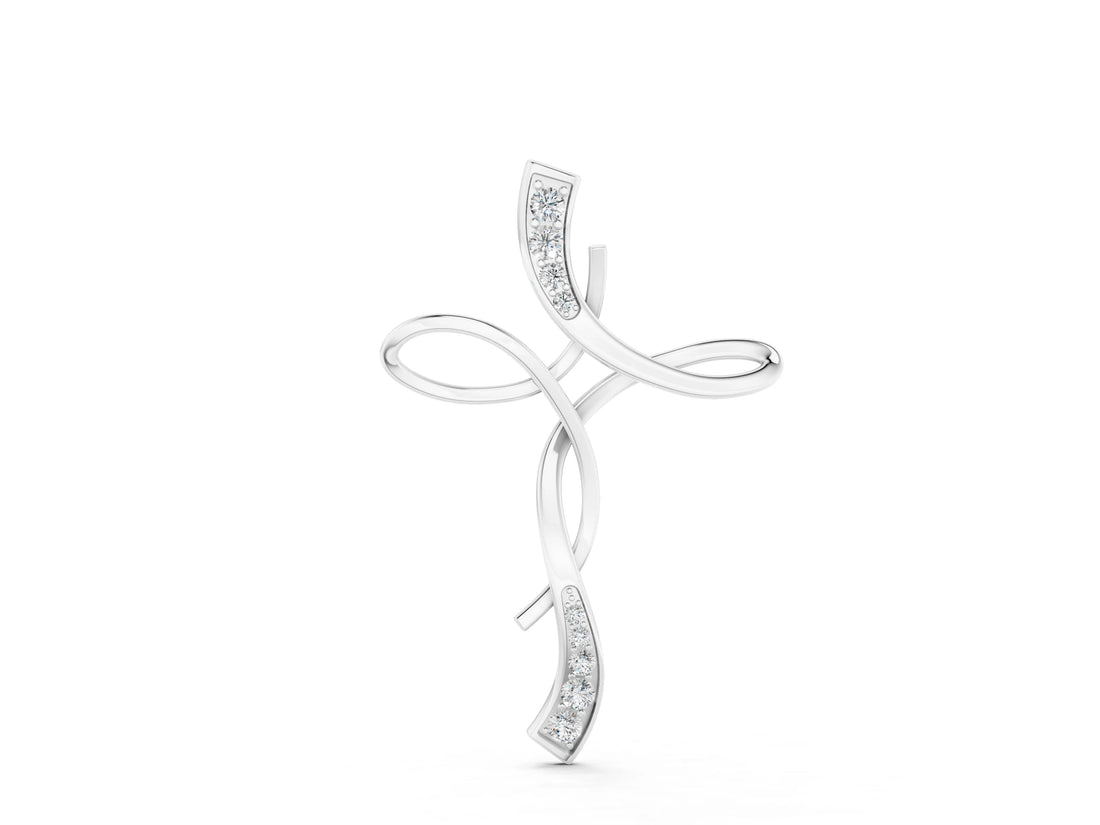 White gold Pavé Round Diamond Twist Cross Pendant_27