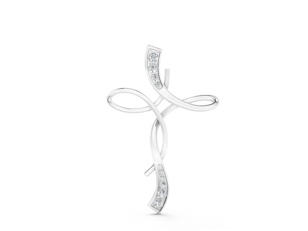 Silver Pavé Round Diamond Twist Cross Pendant