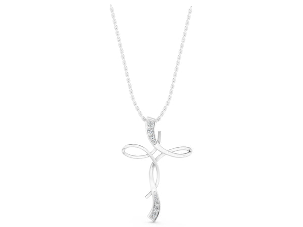Silver Pavé Round Diamond Twist Cross Pendant