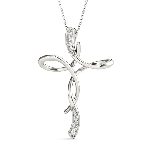 White gold Pavé Round Diamond Twist Cross Pendant