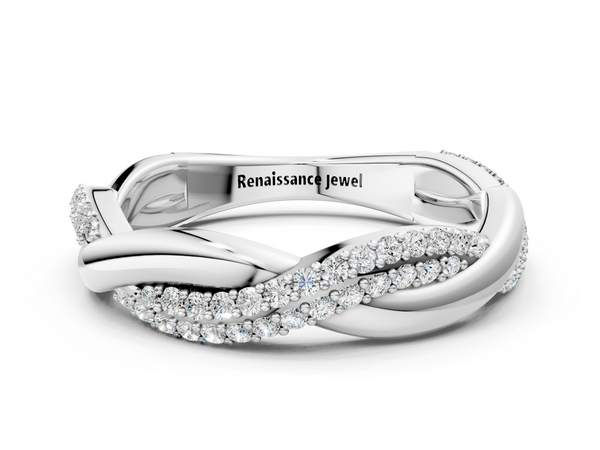 Silver Pavé Round Diamond Twist Eternity Band with Prong Setting