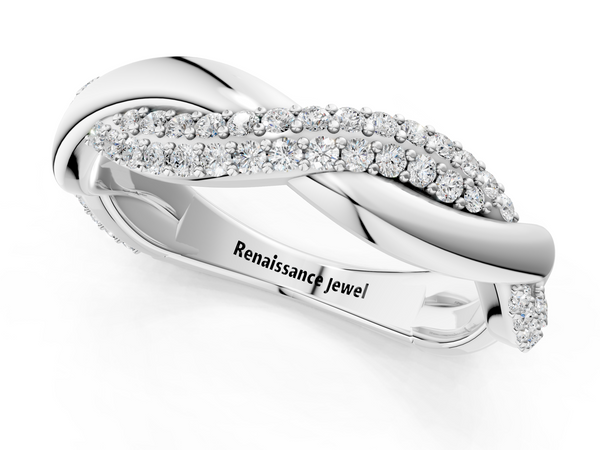 Platinum Pavé Round Diamond Twist Eternity Band with Prong Setting