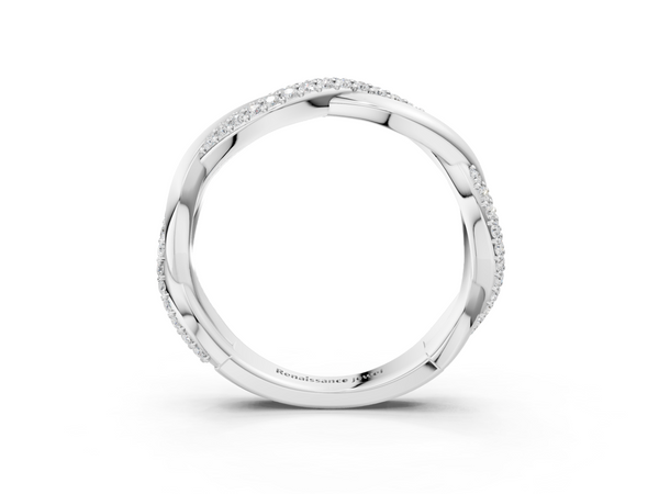 Silver Pavé Round Diamond Twist Eternity Band with Prong Setting