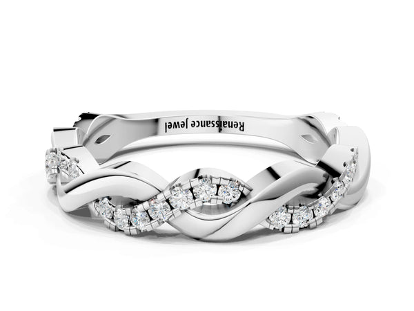 Platinum Pavé Round Diamond Twist Eternity Band with Shared Prong Setting