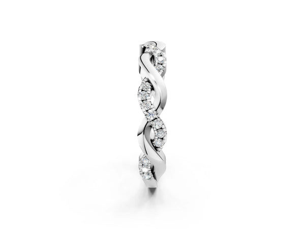 Platinum Pavé Round Diamond Twist Eternity Band with Shared Prong Setting