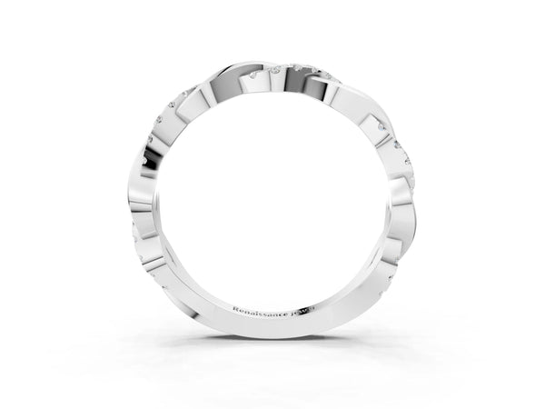 Platinum Pavé Round Diamond Twist Eternity Band with Shared Prong Setting