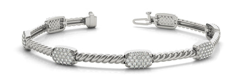 White gold Pavé Round Diamond Twist Link Bracelet with Box Clasp