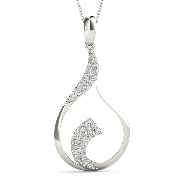 10K White Gold 6.85 Carat E VS Pavé Round Diamond Twist Pendant