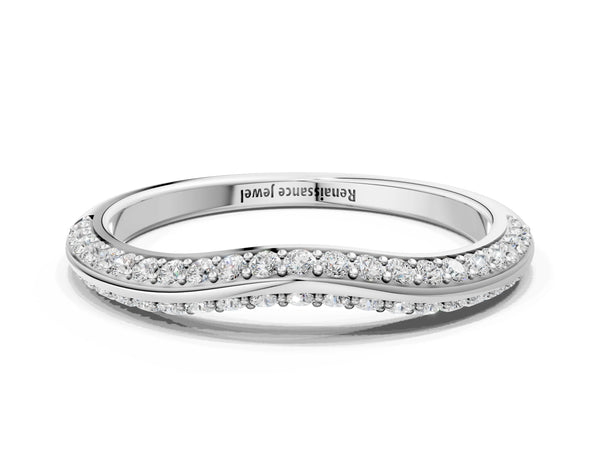 Silver Pavé Round Diamond Wave Band with Shared Prong Setting